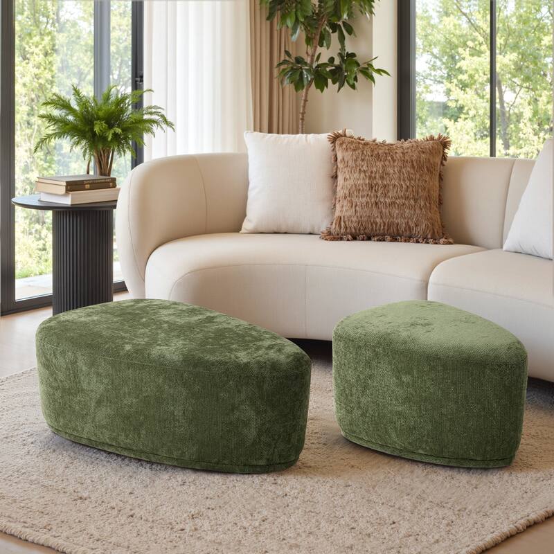 Leon 26" & 43" W Chenille Triangle Cocktail Ottoman Set