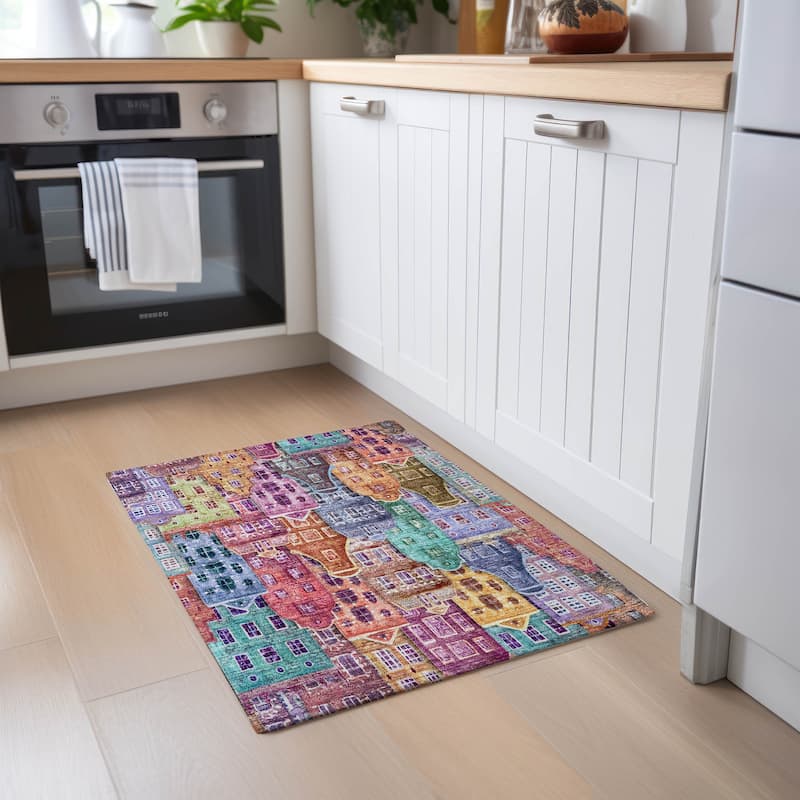 Machine Washable Indoor/ Outdoor Chantille Modern City Rug - Red - 1'8" x 2'6"