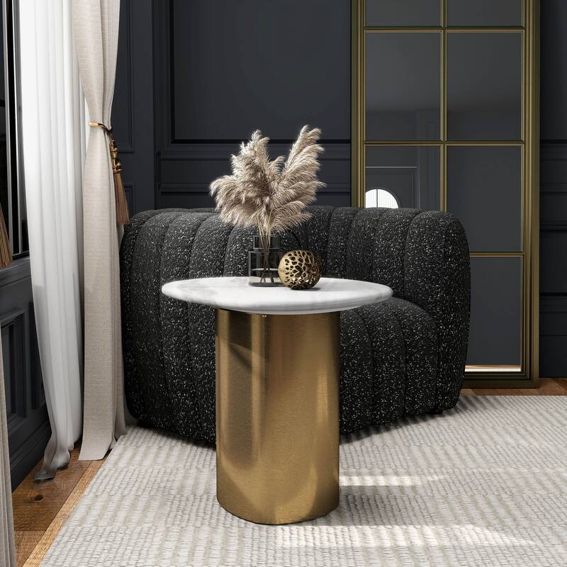 Furniture of America Luvien Modern White Sintered Stone Top End Table with Gold Pedestal Base