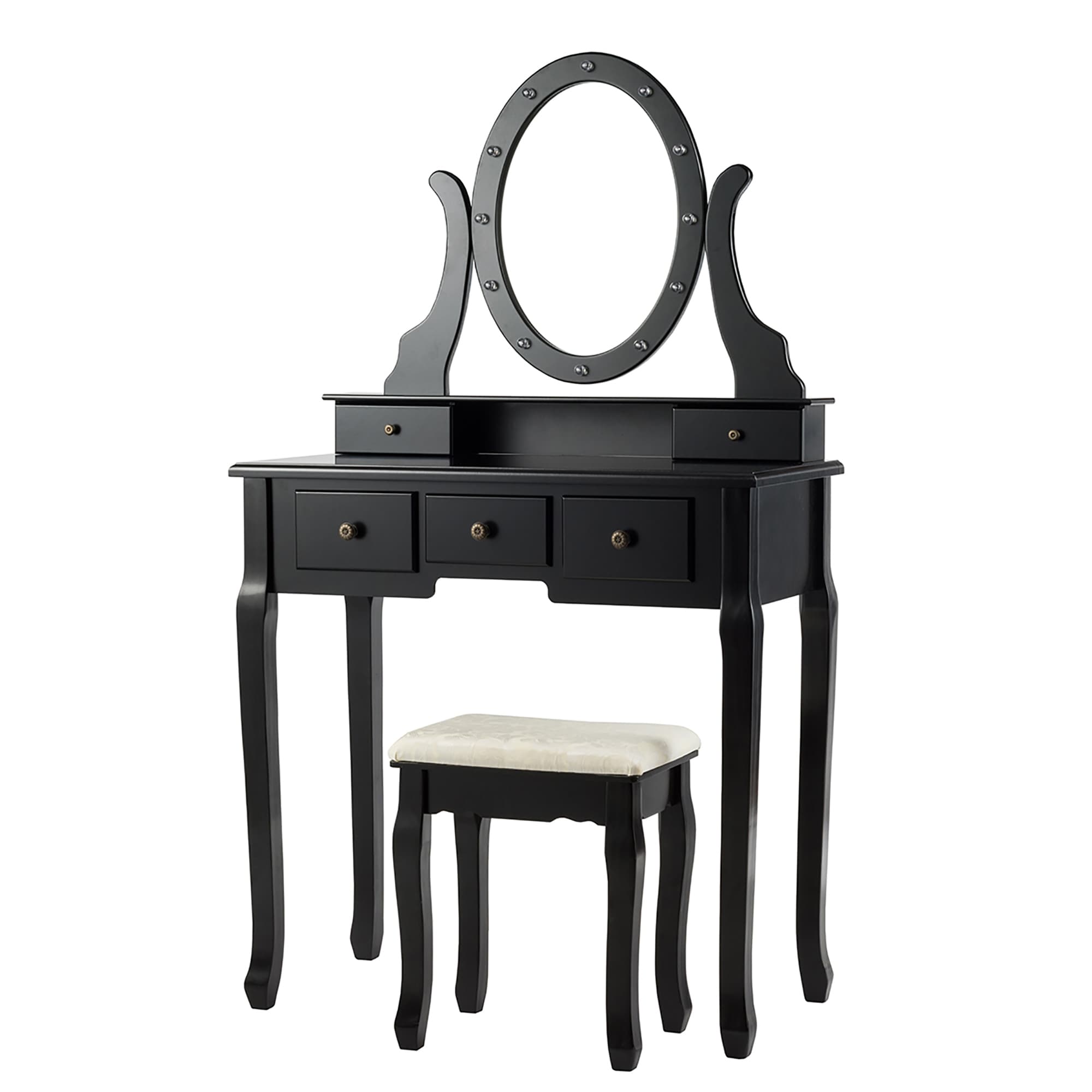 Details about   Makeup Dressing Table Vanity Set with 12 LED Lights with Stool and Mirror Black 