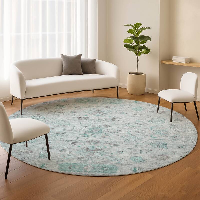 Machine Washable Indoor/ Outdoor Traditional Border Chantille Rug