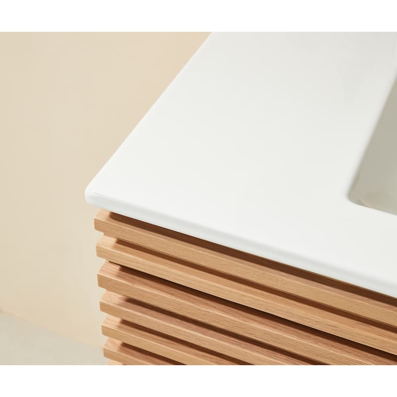 GDFStudio - Modern 36" Wall-Mounted Floating Bathroom Vanity with Integrated Ceramic Basin & Soft-Close Drawers, Fully Assembled