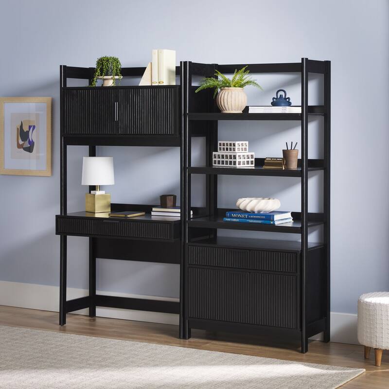 Walker Edison Hutch Desk with Wide Bookcase