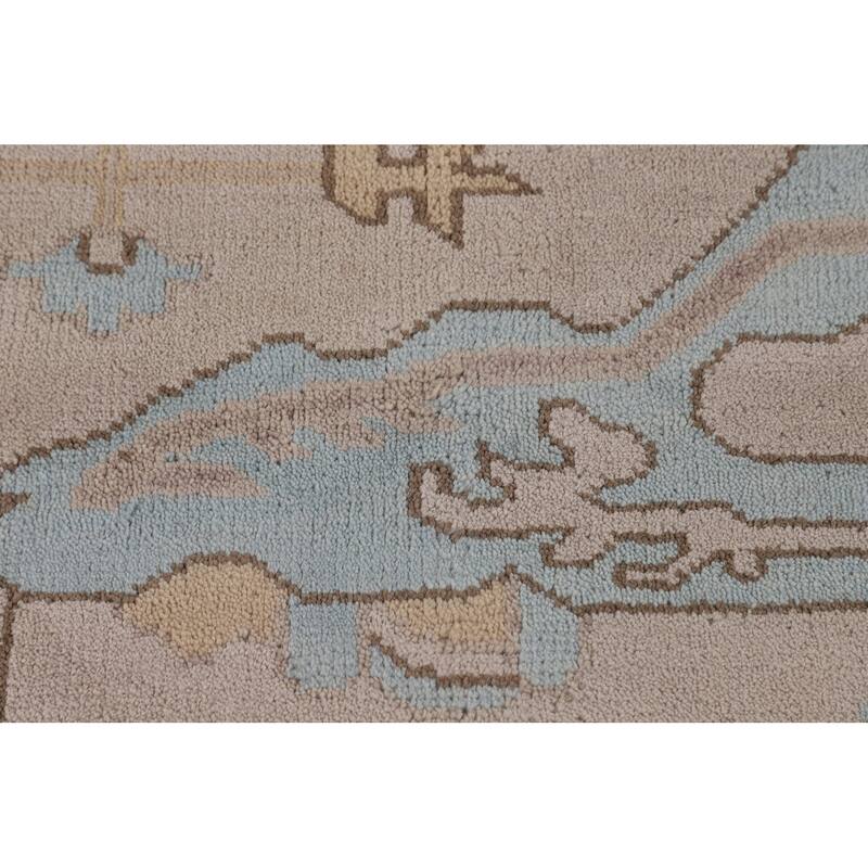 All-Over Beige Oushak Indian Area Rug Hand-Knotted Wool Carpet - 9'2" x 11'8"