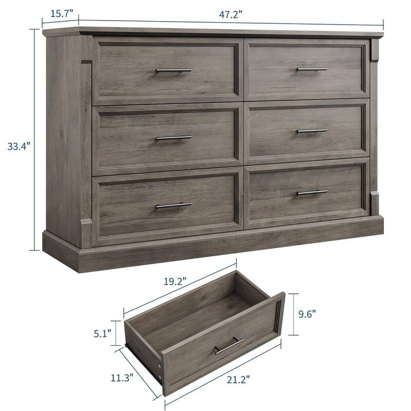Farmhouse Double 6 Drawer Dresser for Bedroom, Living Room, Hallway