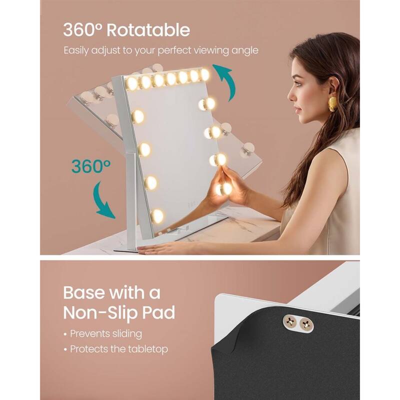 24" Makeup Vanity Mirror with LED Lights and Magnifier and USB Charging Adjustable Angle - 3.9"D x 24.6"W x 18"H