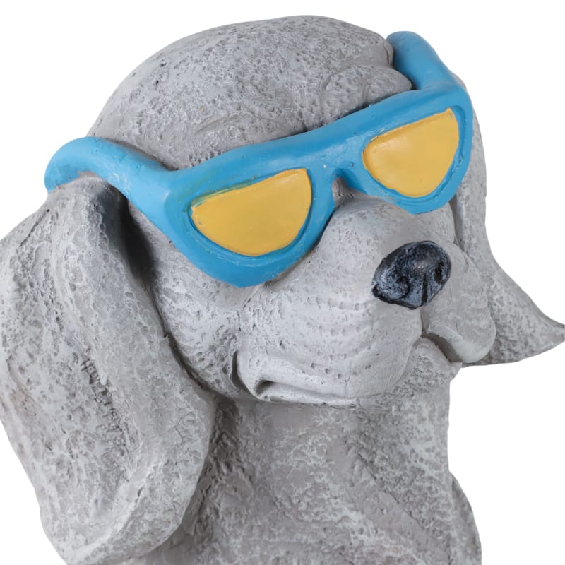 Polyresin Garden Statuary Playful Dog Sunglasses Beach Ball - 18" Gray