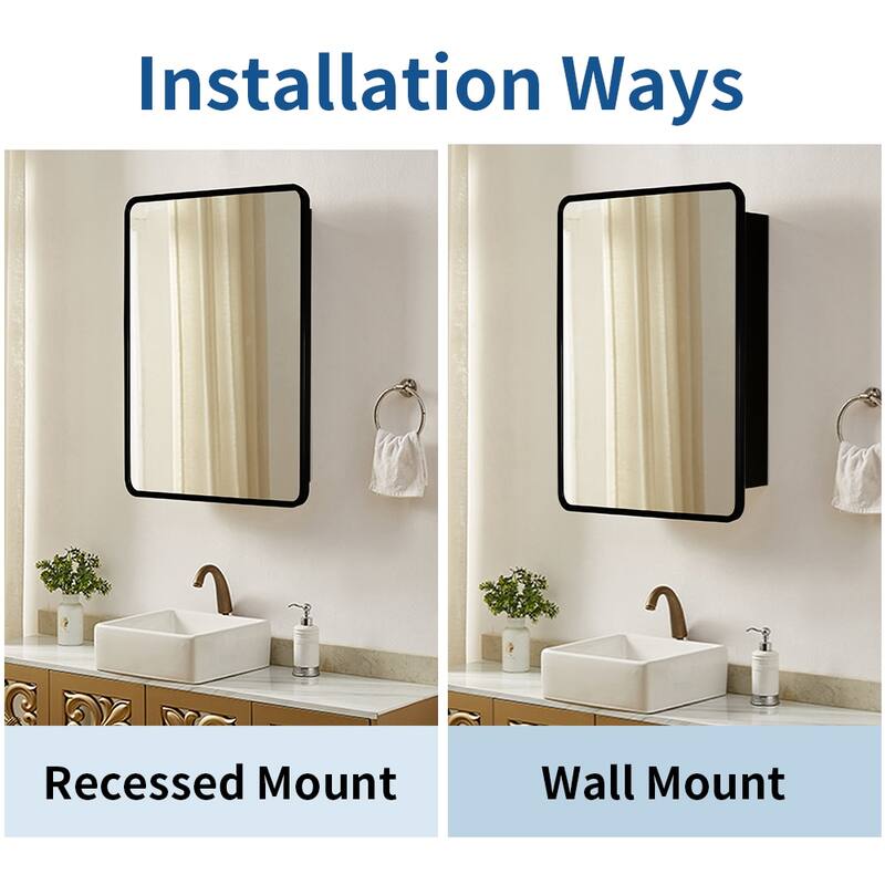 24x30 inch Metal Framed Wall mount or Recessed Bathroom Medicine Cabinet with Mirror