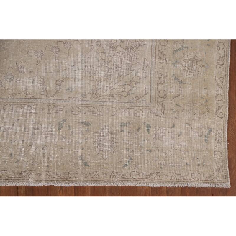 Hand Knotted Oriental 100% Wool Carpet Traditional Floral Beige & Ivories Tabriz Area Rug - 12' 5'' X 8' 10''