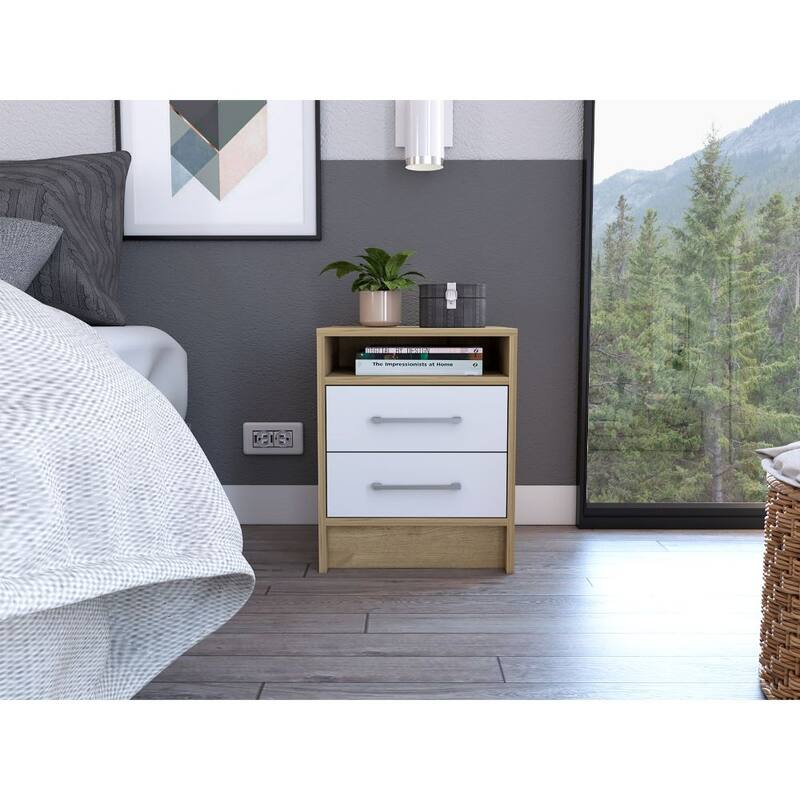 Rowley 2-Drawer 1-Shelf Rectangle Nightstand，Suitable for bedrooms,living rooms,apartments - White