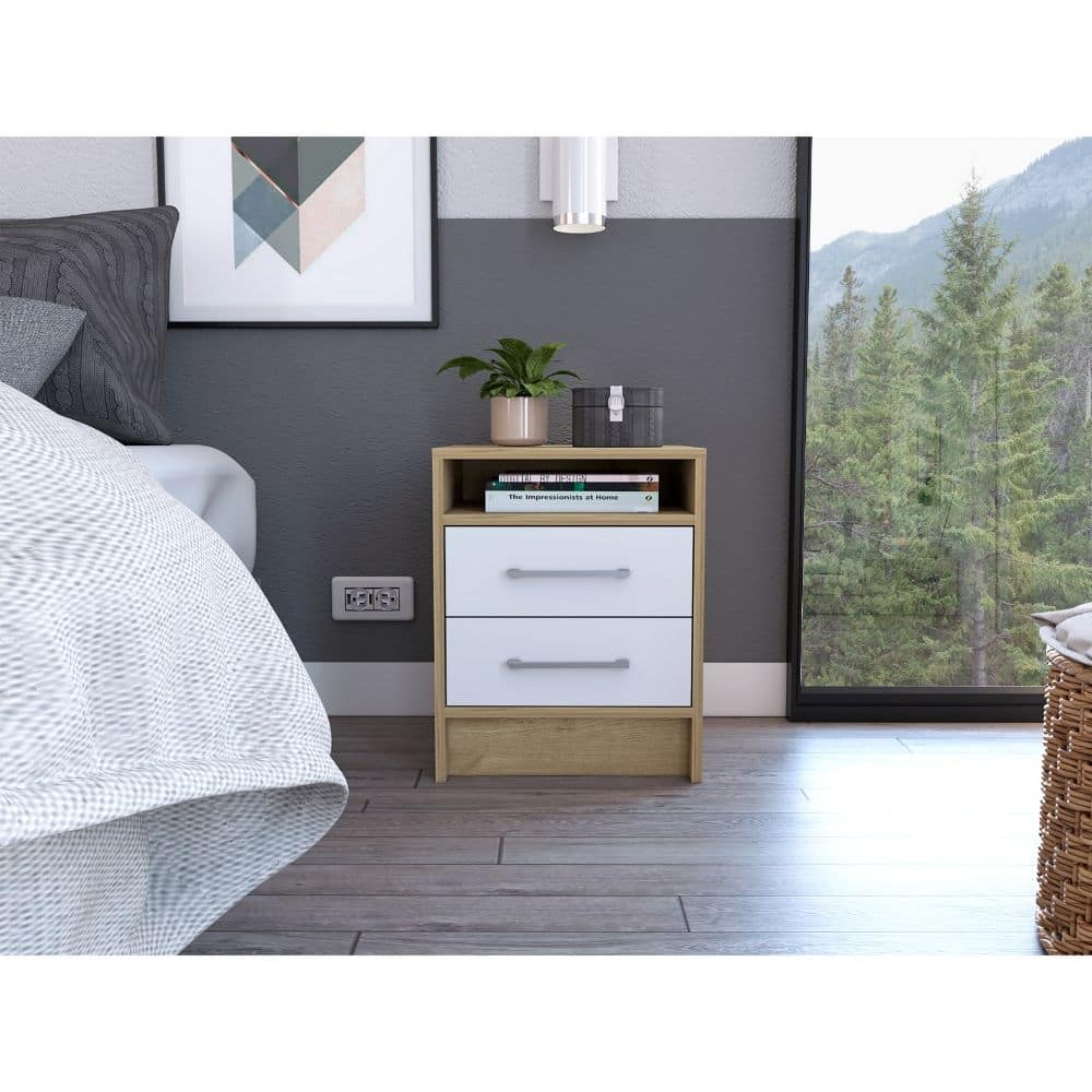 Rowley 2-Drawer 1-Shelf Rectangle Nightstand，Suitable for bedrooms,living rooms,apartments