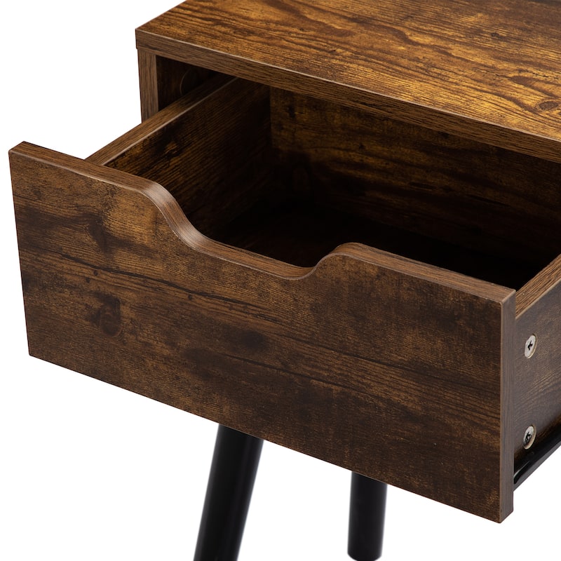 Pine Wood Rustic Single Drawer Nightstand Side Table (Set of 2)