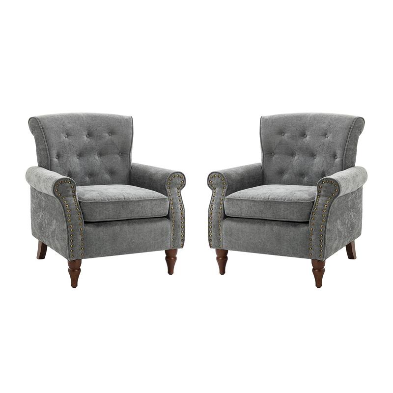 Indiges Comfy Upholstered Accent Armchair with Tufted Back Set of 2 for Bedroom Reading Office