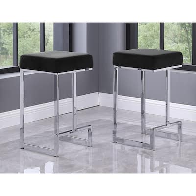 Best Master Furniture Velvet Silver Counter Height Stool (Set of 2)