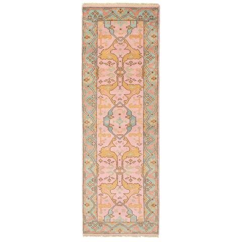 ECARPETGALLERY Hand-knotted Royal Ushak Pink Wool Rug - 2'5 x 8'0