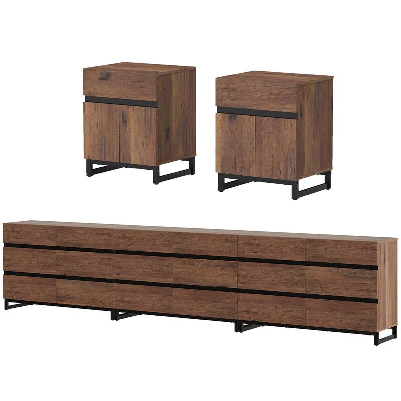 3-Piece Dresser And Nightstand Set,Dresser With 18 Drawers, 2 Nightstand for Bedroom, Bedroom Furniture Set