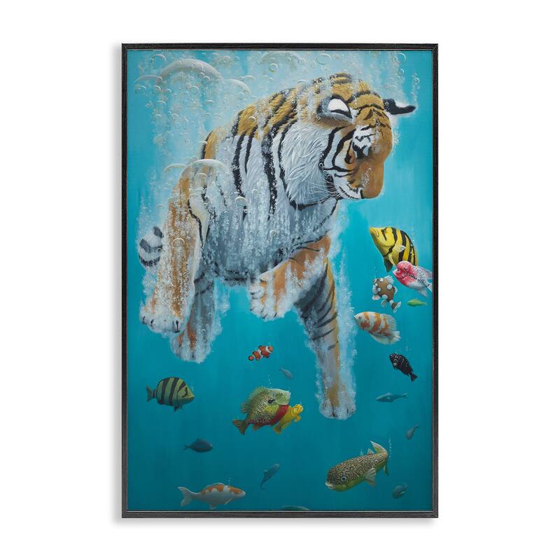 Stupell Swimming Tiger Among Fish Framed Giclee Art Design By Heather Gauthier - 12 x 18 - Black
