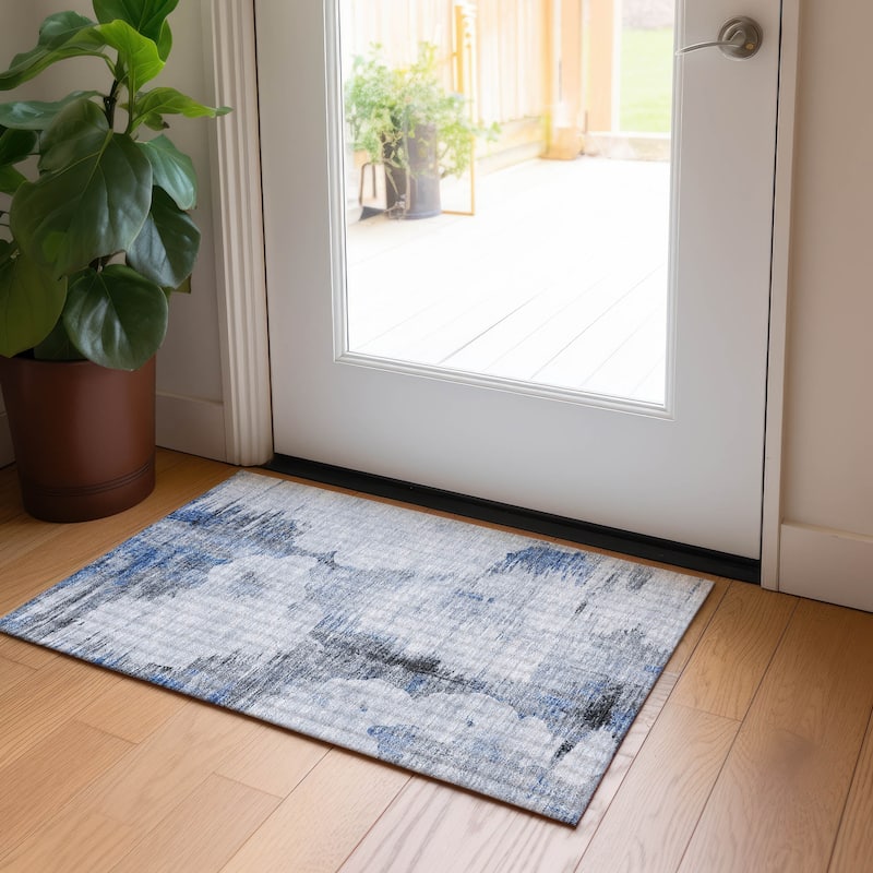Machine Washable Indoor/ Outdoor Chantille Abstract Cloud Rug - Blue - 1'8" x 2'6"