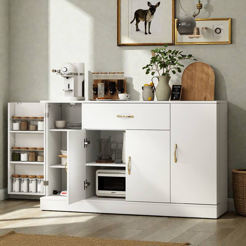 Large Sideboard Buffet Cabinet with Storage, 4 Door Kitchen Storage Cabinet with Drawer, Modern Coffee Bar Console