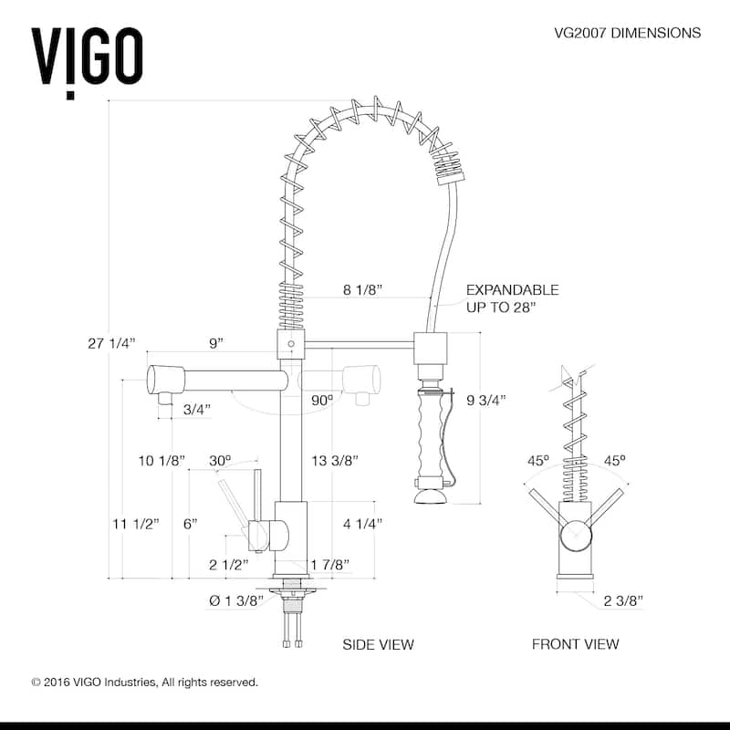VIGO Zurich 27" H Single Handle Pull-Down Sprayer Kitchen Faucet