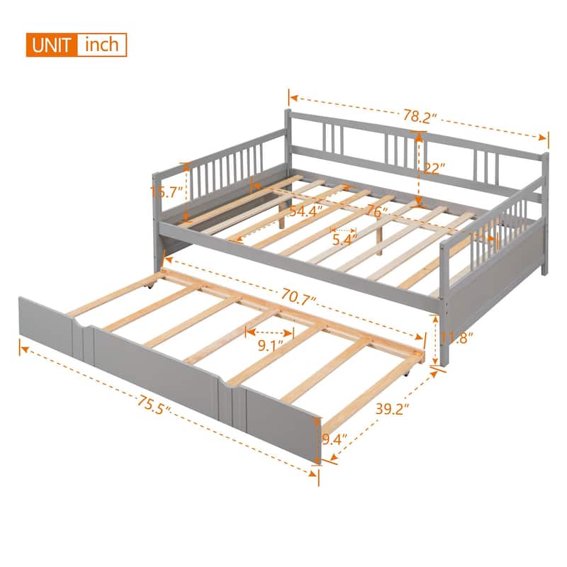 Pine Daybed with Trundle and Railing