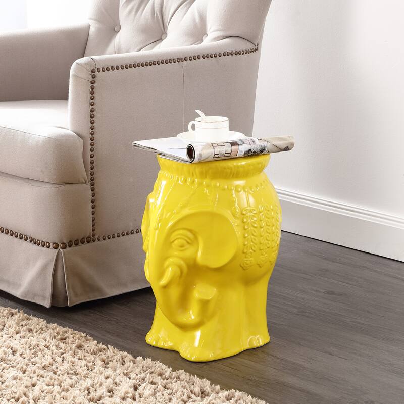 Lucky 18.5" Modern Bohemian Elephant Ceramic Garden Stool, by JONATHAN Y