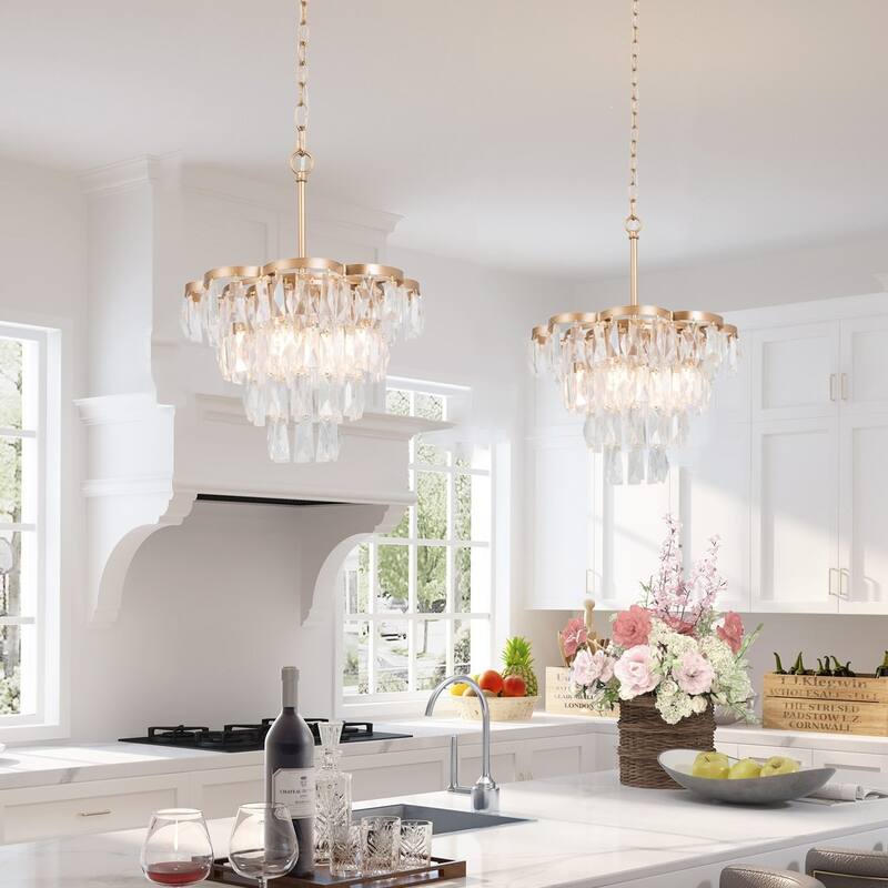 Holla 4-tier Modern Tiered Crystal Pendant Light 4-light LED Dimmable Wagon Wheel Chandelier - D14.1'' * H80''