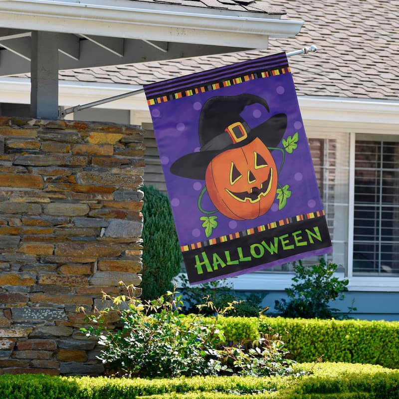 Happy Halloween Pumpkin in a Witch Hat Outdoor House Flag 28" x 40"