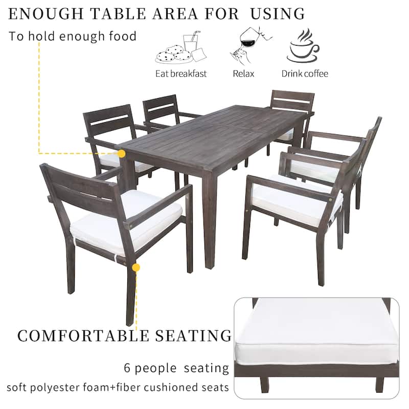 7 Piece Acacia Wood Outdoor Patio Set for Patio, Balcony or Backyard