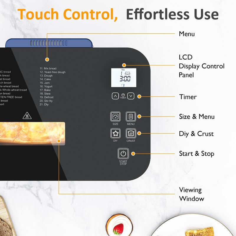 Bread Maker Machine, 21 Customizable Settings, Up to 2.2lb Loaves