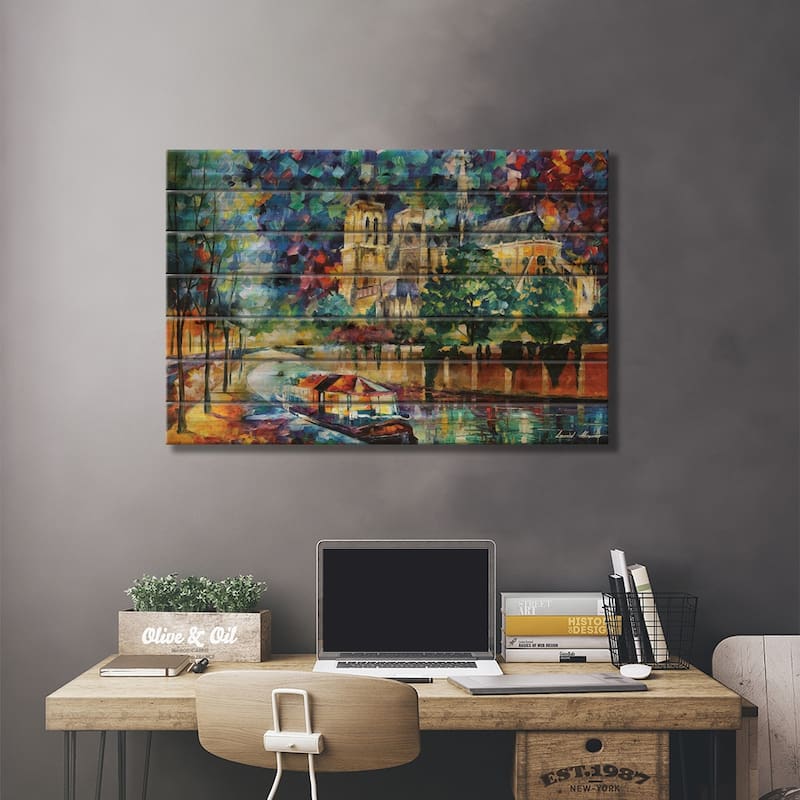 River Of Paris Print On Wood by Leonid Afremov - Multi-Color