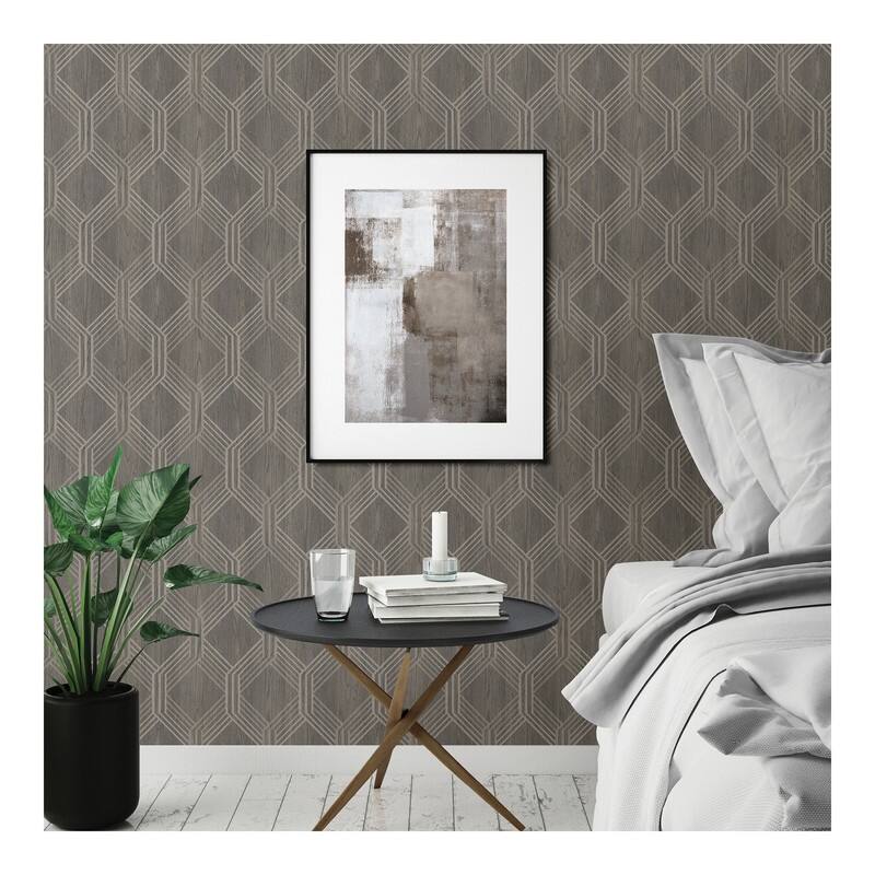 Brewster Colmar Charcoal Geo Lattice Wallpaper - 20.5 x 396 x 0.025
