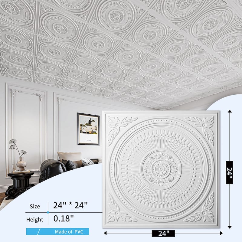 Art3d 12-Pack Drop Ceiling Tiles 24''X24'', Decorative PVC Ceiling Panels