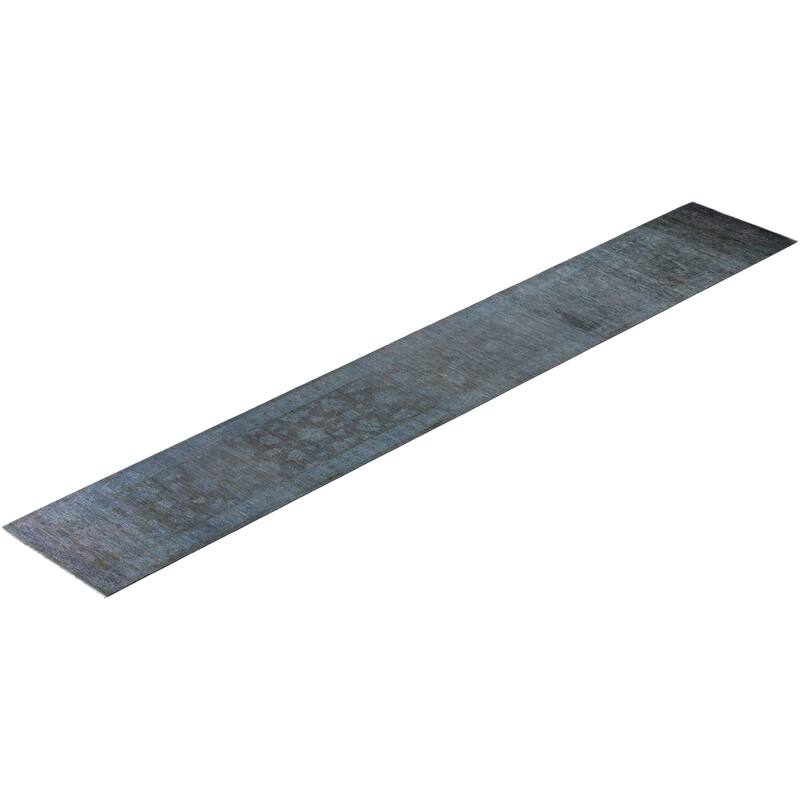 Overton Hand Knotted Wool Vintage Inspired Modern Contemporary Overdyed Gray Area Rug - 2' 4" x 16' 2"