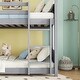 preview thumbnail 28 of 34, Twin Over Twin Low Bunk Bed with House-shaped Bed Roof Frame, Ladder, Guardrails, Headboards and Footboards For Kids Floor Bed