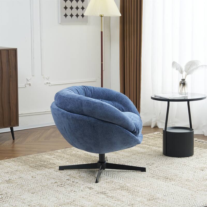 Chenille Upholstered 360° Swivel Club Chair/Accent Chair with Removable Cushion, Round Office Chair with Black Metal Base