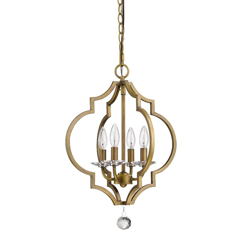 HomeRoots Brass Candle Style Four Light Metal and Crystals Dimmable Chandelier - 16' X '21' X '16
