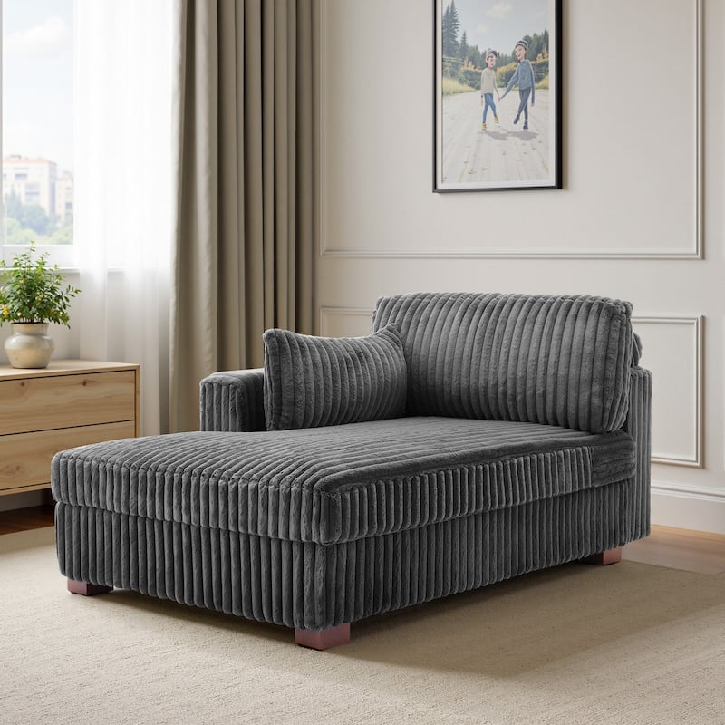 UIXE Modern Plush Corduroy Indoor Chaise Lounge Chair - Grey-R