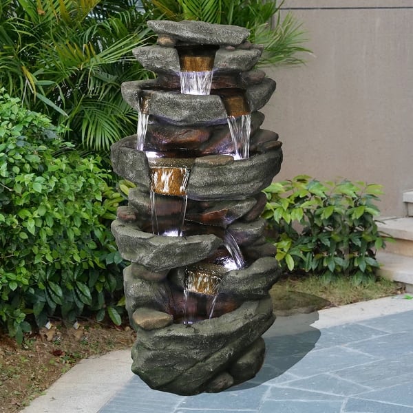 garden decoration with pump water feature for the garden Garden fountain Solar fountain Buddha-Eternity bird bath waterfall