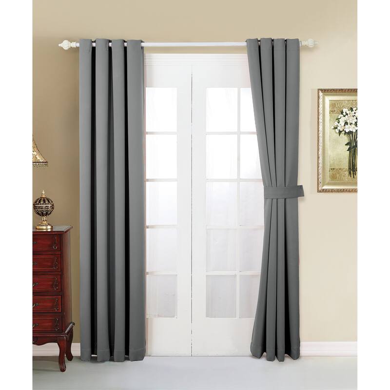 Blackout Window Panel Curtain Set (2 Panels and 2 matching Tie Backs) - 84 Inches - Charcoal Grey