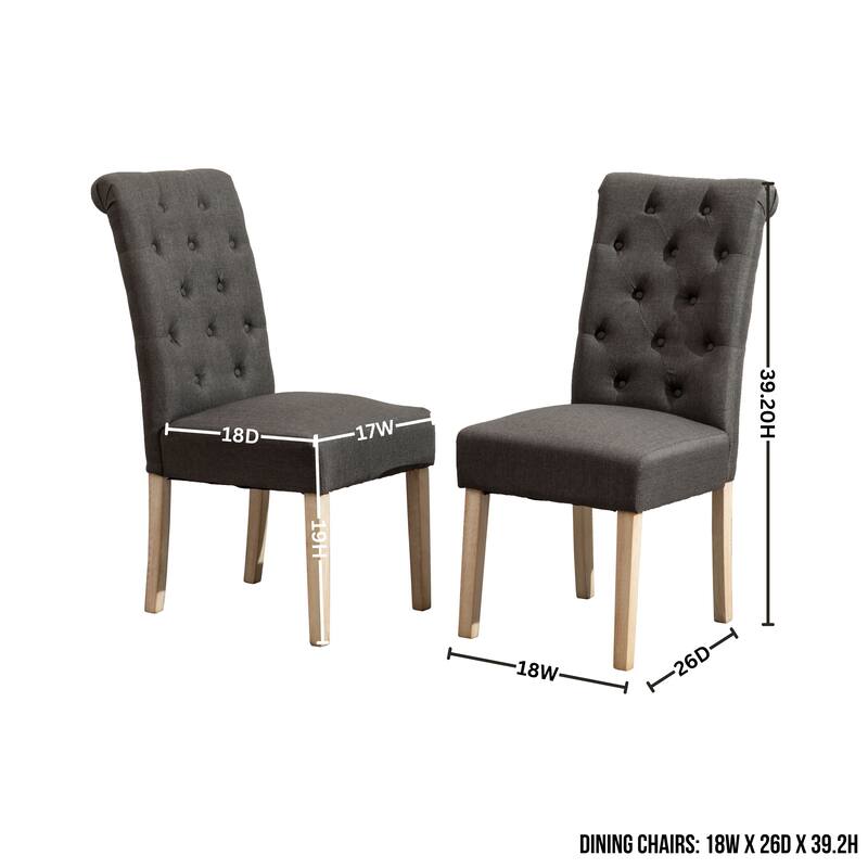 5 Piece Dining Table Set, Wooden Kitchen Furniture Set, Round Table with Cross-Buck Pedestal Base and 4 Tufted Chairs