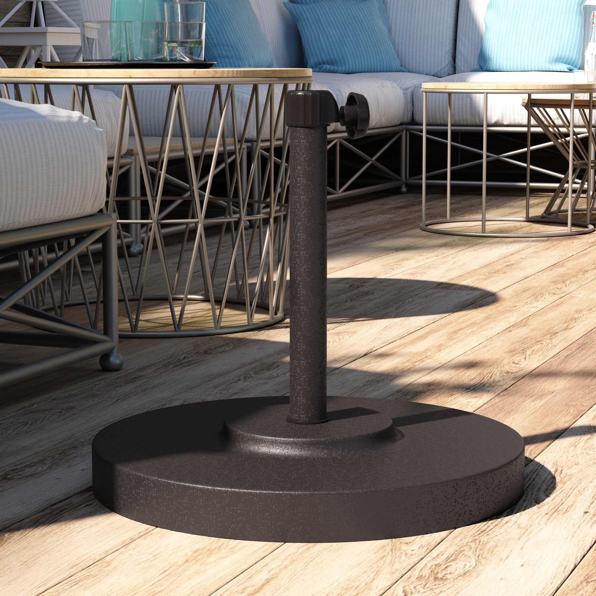 50 lbs patio umbrella base Heavy Duty Lb Portable Outdoor Stand With 24 Inch Square Holder Two Tightening Knobs And Two Wheels Weatherproof Rustproof For free deco 50 lb. umbrella base