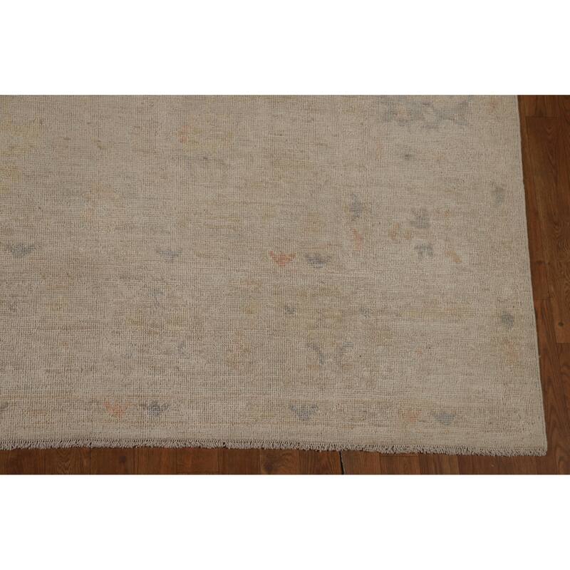 Vegetable Dye Oushak Turkish Area Rug Handmade Beige Wool Carpet - 8'0"x 9'10"