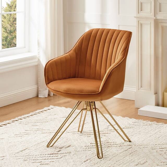 Art Leon Classical Swivel Office Accent Arm Chair with Golden Legs - Stylish Legs - Orange