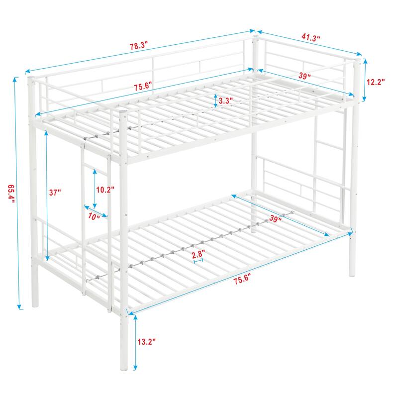 White Metal Bunk Bed with Sturdy Steel Frame, Twin over Twin Design, Easy Assembly, No Box Spring Needed