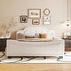 preview thumbnail 2 of 7, Full Bed Frame Low-Profile Bed with Copper Nail - Beige