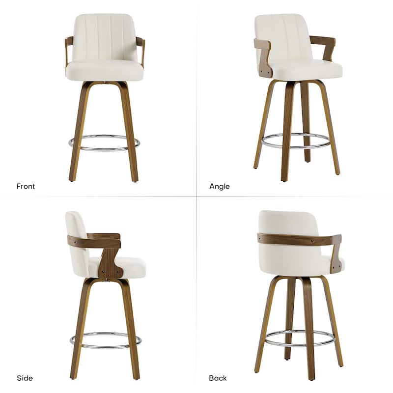 Upholstered Wood Swivel Counter Height Barstool with Arms - 37.8"H x 18.7"W x 19.29"D