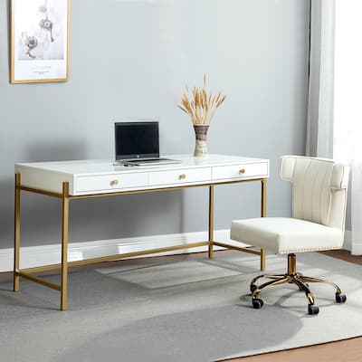 Saliva Multifunctional 64 Wide Stroge 3-Drawers Writing Desk with Metal Legs by HULALA HOME