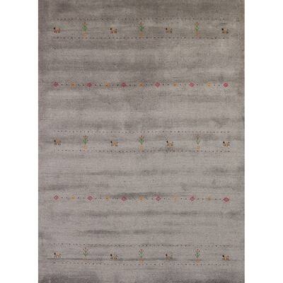 Tribal Gabbeh Area Rug Handmade Grey Wool Carpet - 5'8" x 7'8"
