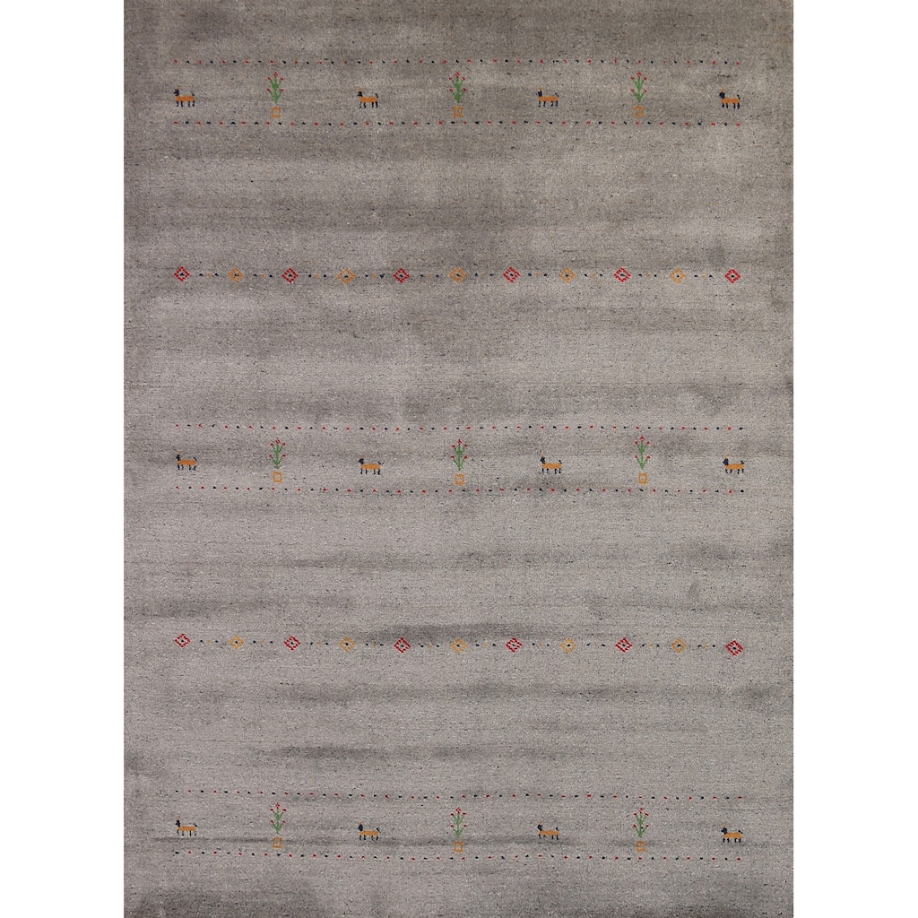 Tribal Gabbeh Area Rug Handmade Grey Wool Carpet - 5'8" x 7'8"